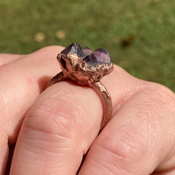 Amethyst Point Cluster Ring Electroformed sz 7 - Picture 8 of 15